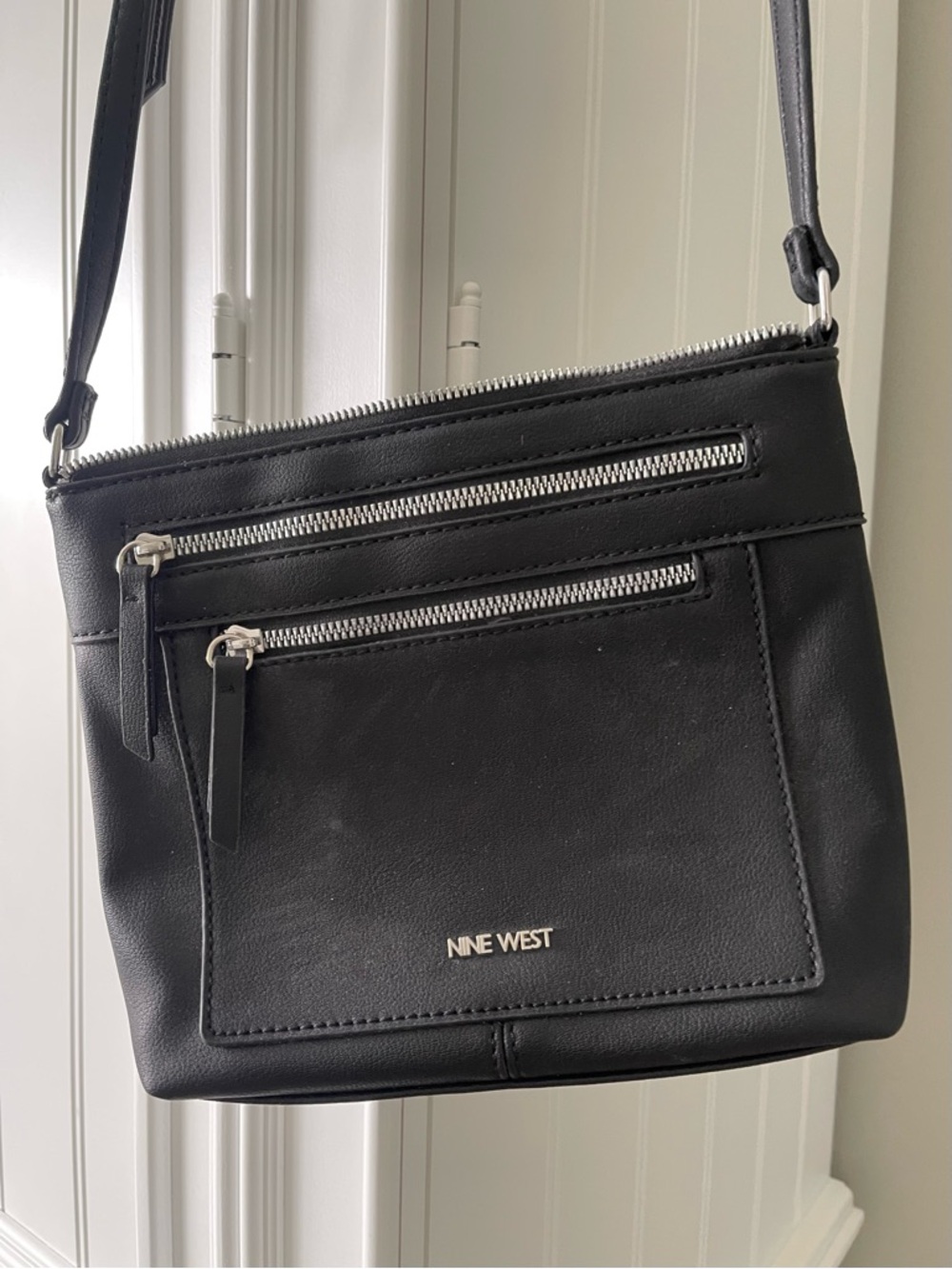 Nine West Black Compact Crossbody Bag with Front Zip Pockets